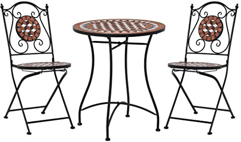 KOIECETA Mosaik Bistroset 3-TLG. Sitzgruppe Balkonset Balkonmöbel Sitzgarnitur Gartenmöbel Bistrotisch Mosaiktisch 2 Mosaikstühle Keramik (Terracotta-rot)