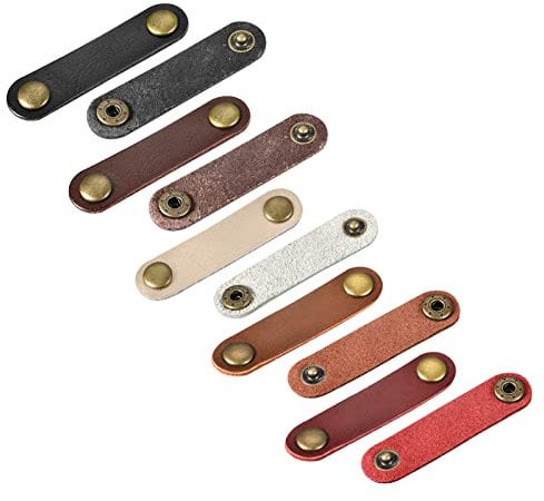 sourcing map Pack of 10 Leather Cable Straps Cord Organizer Cable Ties Portable Cable Management for USB Cable, Headphone Wire, 5 Colors