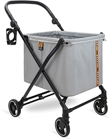 MY DUQUE MAX Einkaufstrolley – Faltbarer Einkaufskorb mit 4 Rollen und Federung | Höhenverstellbarer Einkaufswagen mit Fußbremse und Getränkehalter | Klappbox für bis zu 25 kg – Modernes Design