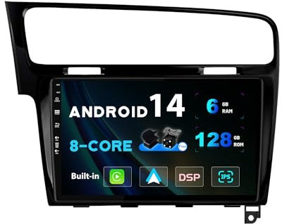 BXLIYER [6GB+128GB] Android 14 IPS Autoradio Per Golf 7 (2013-2018) - Senza fili CarPlay/Android Auto - LED Camera + MIC - DAB Fast-boot Volante 360-Camera WIFI DSP - 2 Din 10.1 Pollici - Nero
