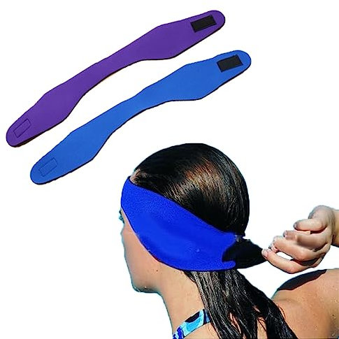 SIGANDG 2 Stück Schwimmen Stirnband für Kinder, Erwachsene - Neopren Schwimmband, Elastischer Schwimmstirnbänder Schwimm-Ohrband, um die Ohren der Schwimmer zu schützen(Blau und Lila-L)