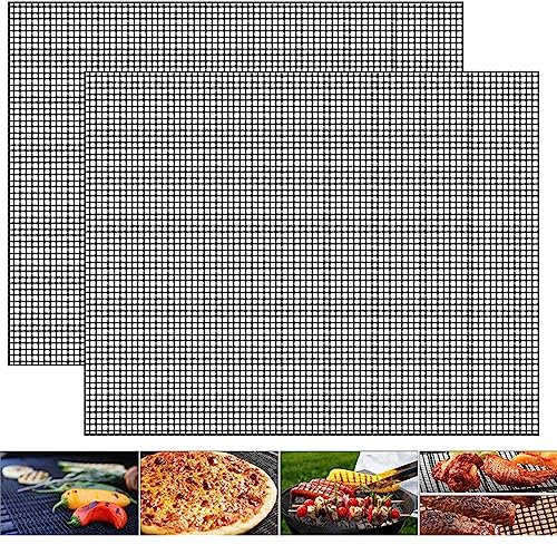 2 Pezzi Griglia Rete Tappetini, BBQ Grill Mesh Antiaderente, 40 x 33cm Griglia Rete Barbecue, Griglia Rete Teflon Resistenti al Calore, Griglia Rete Barbecue Set per Grigliare Carne, Verdure