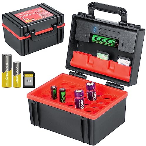 LYNCA Boîte de Rangement Rigide pour Cartes SD et Piles - Contient 6 SD, 20 AA et 15 AAA - Avec Testeur de Batterie Intégré