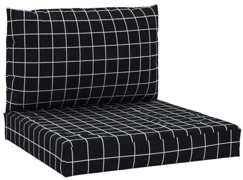 vidaXL Palettenkissen 2-TLG., Palettenauflage für Europaletten, Palettenpolster Palettensofa Outdoor Indoor, Sitzkissen Rückenkissen, Schwarz Karomuster Oxford-Gewebe