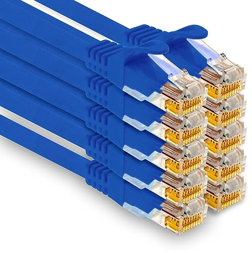 1aTTack.de - 10 X 1,0m Cat7 Netzwerkkabel, Cat.7 Ethernet, Lan & Cat 7 Patchkabel für maximale Internet Geschwindigkeit & verbindet alle Geräte mit RJ 45 Stecker Blau