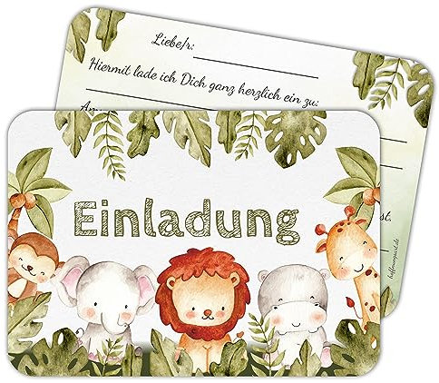 14 Einladungskarten zum Geburtstag für Kinder – watercolor Zootiere. Einladung im Qualitätsdruck zum Geburtstag, für Feiern, shower Partys, und für besondere Anlässe. (ohne Umschläge)