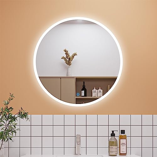 Aica Sanitär LED Badspiegel RUND Rund 70cm Touch Anti-Beschlag Wandspiegel Runder Spiegel Kaltweiß Explosionsschutzfolie IP44 energiesrarend
