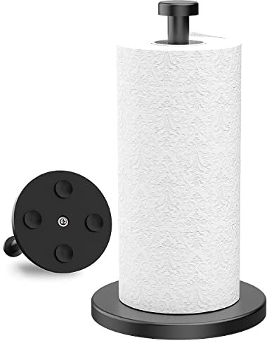 VEHHE Paper Towel Holder, Black Kitchen Roll Holder Free Standing, Stainless Steel Kitchen Towel Holders with Suction Cups Suit for Kitchen, Bathroom, Outdoor