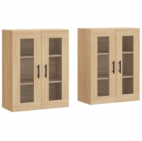 vidaXL Wandschrank 2 STK., Hängeschrank mit viel Stauraum, Sideboard für Wohnzimmer, Schrank Wandmontage Lagerschrank Kommode, Skandinavisch, Betongrau Holzwerkstoff