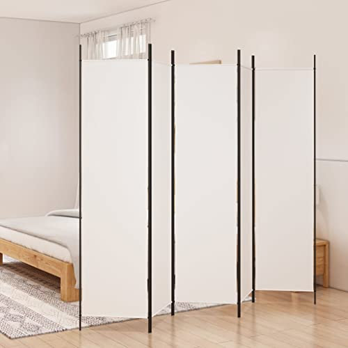Paravent 5 panneaux en tissu blanc 250 x 200 cm