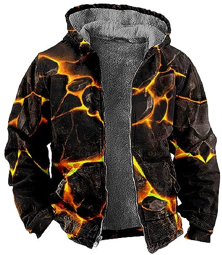 LUNULE Field Jacket Herren Warnschutzjacke Camouflage Jacke 3D Druck Teddy Fleece Gefüttert Hoodie Winter Dicke Plüsch Innenfutter Strickpullover