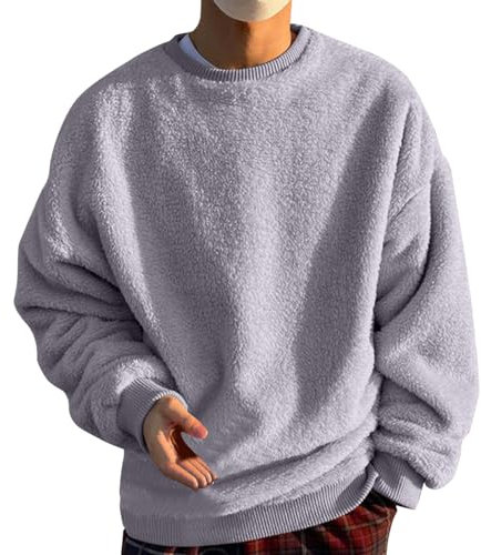 Pullover Herren Hoodie Herren Kapuzenpullover Plüsch Hoodie Sweatshirt Teddy-Fleece Pullover mit Taschen Outdoor Weiß