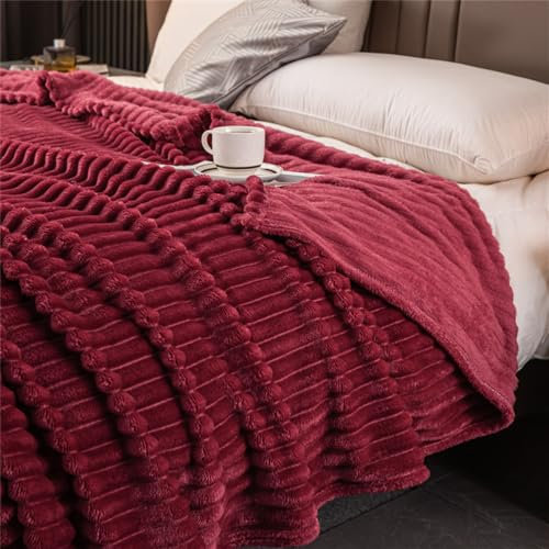 FANSU Kuscheldecke Warme Flanell Decke Dicke Einfarbig Wohndecken Couchdecke Flauschig Überwurf Mikrofaser Tagesdecke Sofadecke Blanket Für Bett Sofa Schlafzimmer (70x100cm,Weinrot)