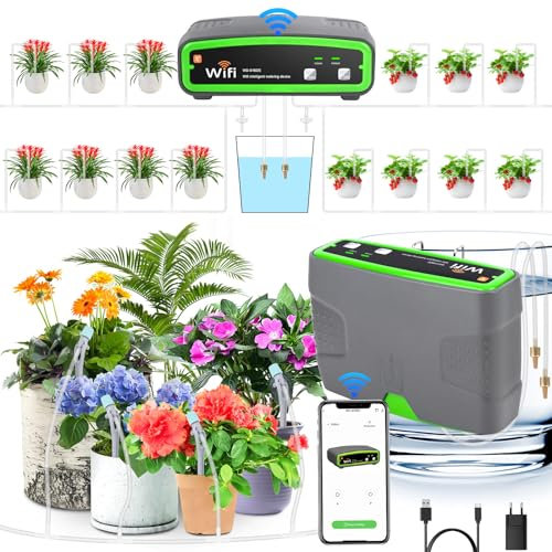 MOOKLIN ROAM Kit de Riego Automático WiFi con Bomba Doble, Sistema de Riego por Goteo de Bricolaje para Plantas en Macetas al Aire Libre, Modo de riego Automático/Manual/Retardado Mediante Aplicación