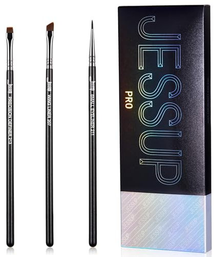 Jessup Pinceaux Eyeliner,3pcs Set Professionnels Pinceaux Maquillages Eye-Liner Précision Pointe Fine Coudé Gel Fin Liquide Plat Ailé Pinceau Eyeliner,Noir T346