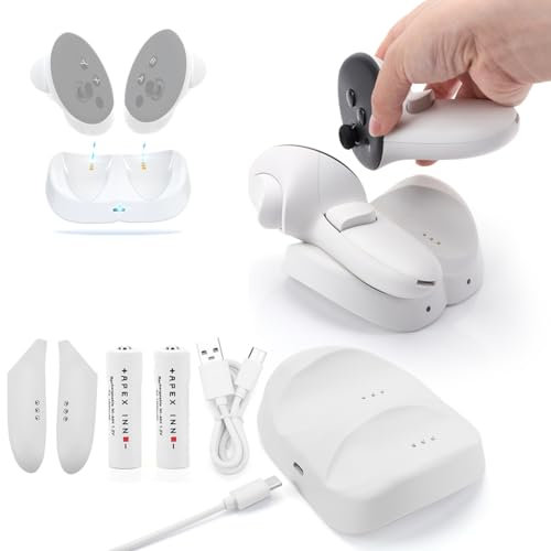 AZURAOKEY Charging Dock for Meta Quest 3, VR Accessories Charging Station for Oculus Quest 3 with 2 Rechargeable Batteries, 50W Adapter, Quest 3 Dock with Type C Cable