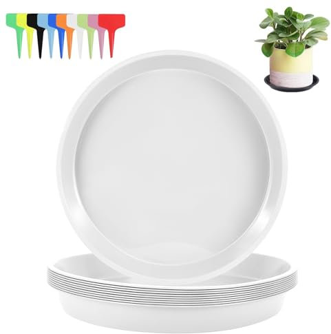 HFLIANHENG 10 Stück 30cm Blumentopf Untersetzer, Untersetzer für Pflanzen mit Etikett, Rund Pflanzentopf Untertasse, Kunststoff Blumenuntersetzer für Innen und Außenpflanzen (Weiß, 30 cm)