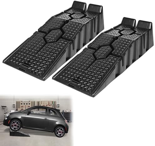 Suusolny 2 Stück Kunststoff Auffahrrampe bis 2.5 Tonnen Schwerlast Rampe KFZ Rampe Auffahrbreite 320 mm Verladerampe Hebeplattform Auffahrschiene