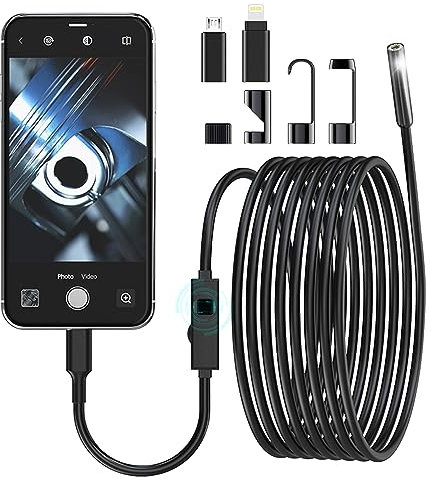 Oskuglin Telecamera per endoscopio illuminata, telecamera per endoscopia impermeabile con 8 luci LED, telecamera per endoscopio HD IP67 per Android, iOS, tablet