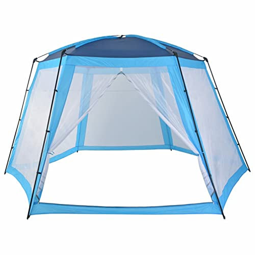Gecheer Poolzelt Pooldach mit Mesh-Seitenwänden UV- und wasserbeständig Sonnenschutz Poolabdeckung Gartenpavillon Stoff 500x433x250 cm Blau