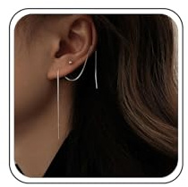 Aneneiceera Vintage Ketteneinfädler Ohrringe Silber Lang Durchziehen Ohrringe Dünne Schnur Einfädler Kette Ohrringe Kette Quaste Einfädler Tropfen Ohrringe Schmuck Für Frauen Und Mädchen (kurz)