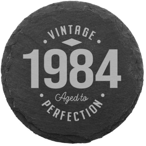 Dessous de verre en ardoise pour 40e anniversaire 1984, « Vintage Aged to Perfection » – Cadeau unique pour mari, épouse, maman, papa, mère, père, maman, papa.