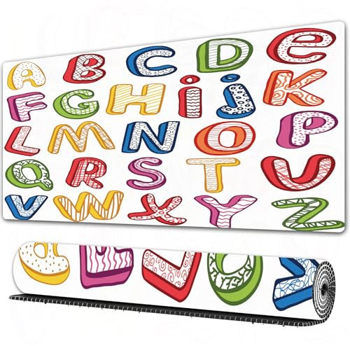 EOMKSE Grand Tapis de Souris de Jeu,Dessin 3D de 26 Lettres dessinées à la Main,avec Bords surpiqués et Dos antidérapant,sous-Main pour Clavier et Souris,30x80 cm