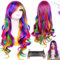 Dtoterul Perücke Bunt Lang Locken, Regenbogen Perücke Damen Locken, Fasching Perücken Damen Regenbogen, Mit Perückenhaube, 28 Zoll, Geeignet für Alltag, Cosplay, Halloween, Karneval