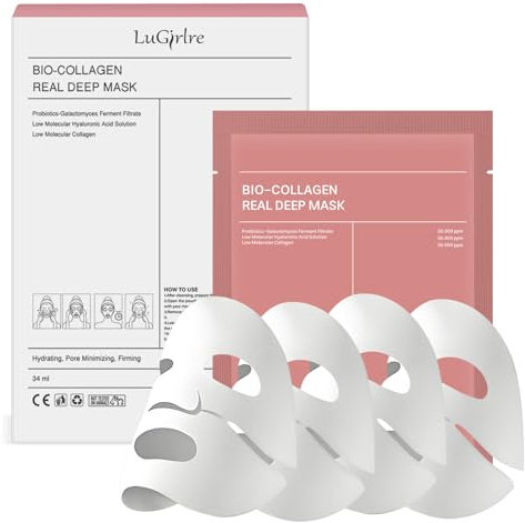 LuGirlre Collagen Real Deep Mask,Masque de collagène Masque4 Pièces Masque Collagene Visage,Masque Collagene,Masque Hydratant Visage pour les Peaux (pink)