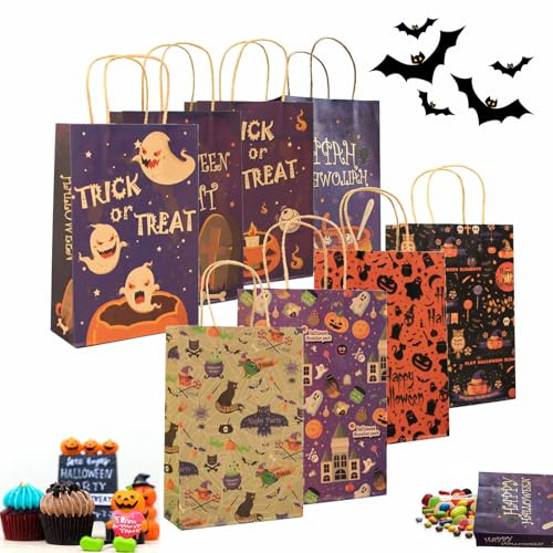 Butyeak Halloween Tragetaschen mit Griffen - 8 Stück Süßigkeit Taschen für Halloween Party & Süßes Oder Saures