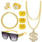 RoserRose 8er-Set Zuhälter Kostüm, 80er 90er Jahre Accessoires Herren, Hip Hop Rapper Kostüm Kette Gold, Gangster Goldkette Sonnenbrille Dollar Kette Ring für Karneval Fasching Halloween