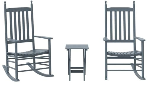 vidaXL Schaukelstühle 2 STK. mit Klapptisch Grau Massivholz Pappel, Sessel Schaukelstuhl, Schaukelstuhl für die Außenterrasse, Schaukelstuhl für den Außenbereich