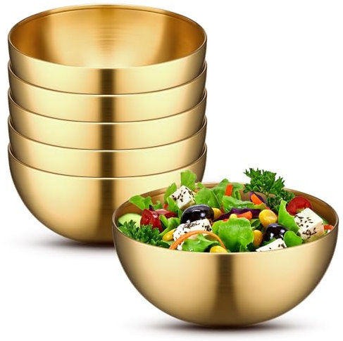 Nuogo 6 Pcs Stainless Steel Gold Mixing Bowls Gold Esthetician Bowls for Fall Halloween Thanksgiving Diwali Navratri Wedding Party Facial Cereal Rice Noddle Fruit Cooking Baking Serving(5.9 Inches)