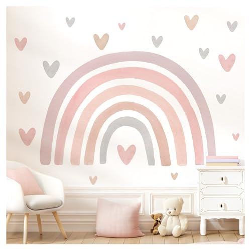 Little Deco Wandtattoo Kinderzimmer Regenbogen Wandaufkleber Pastell Boho Herzen Aquarell Wandsticker Babyzimmer Schlafzimmer Deko DL5089-04