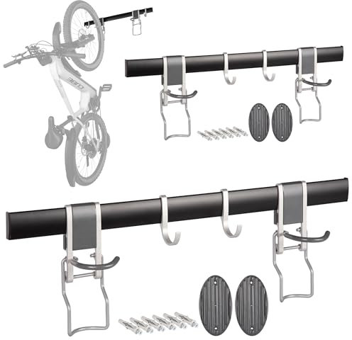 ONVAYA® Fahrrad-Wandhalterung 2er Set ǀ vertikale Halterung für bis zu vier Fahrräder ǀ mit Klick-System ǀ Haken für Helm und weiteres Zubehör ǀ Rennrad-Wandhalterung