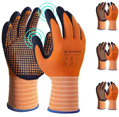 Schwer 3 Paar Arbeitshandschuhe mit Grip Noppen für Anti-Rutsch Griff,arbeitshandschuhe herren und Damen,Touchscreen,handschuhe für Kfz,Elektromontage,XL