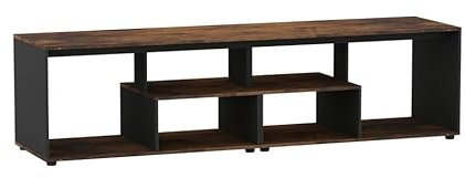 URBNLIVING 160cm Large Double Wooden Side Coffee Table With Storage Shelves Modern TV Console Stand Media Entertainment Center for Living Room Bedroom Office (Rustic Brown/Black)