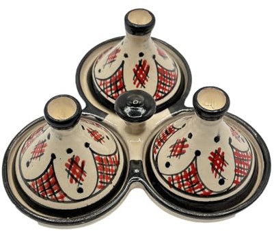 Generico Mini Tajine Triple Porte Épices en Céramique Terre cuite Marocaine de Safi - Élégance Artisanale 0811241506 Tunisie Turquie Ethnique Modno