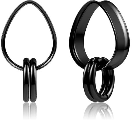 DOEARKO Ohr Tunnel 1 Paare Double Flared Ohr Flesh Tunnel 4 Ring Edelstahl Ohr Plug Expander Ohrpiercing Gestreckte Schmuck für Frauen und Männer(Schwarz,16mm)