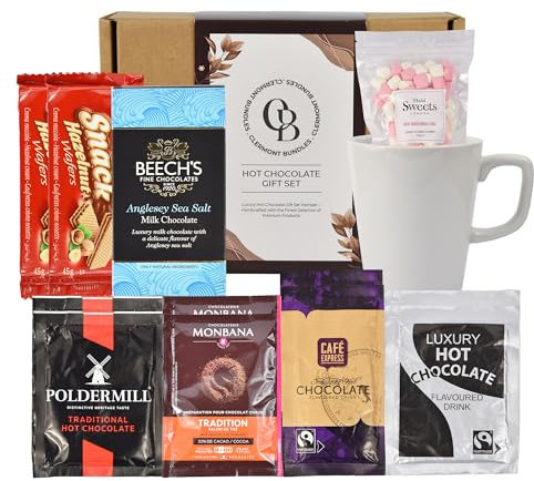 Hot Chocolate Gift Set - Hamper for Women & Men, Bundled With Variety of Hot Chocolate Sachets, Marshmallows, Mug, Biscuits, Premium Chocolate Bar and More