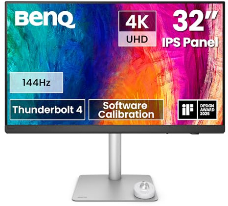 BenQ PD3226G Display 4K UHD (3840 x 2160) 144 Hz, display progettista, IPS, 95% P3, 100% sRGB, 90 W Thunderbolt 4, calibrazione software, KVM, Daisy Chain, pannello Nano opaco senza riflessione