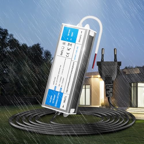 KSIBNW Transformador 220V a 24V 12W, Impermeable IP67 Fuente de Alimentación Exterior Ultra Fino LED Driver con Enchufe AC 220V a DC 24V 0,5A 12W Tensión Controlado Voltaje Constante Driver de Bajo
