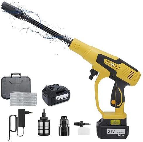 Nettoyeur Haute Pression sans Fil, 21V Max 200 Bar Nettoyeurs Haute-Pression avec Batterie de 4,0Ah, Buse 6 en 1, Tuyau de 5M, avec écran LCD de Puissance et 3 Vitesses (avec 1 Batterie)