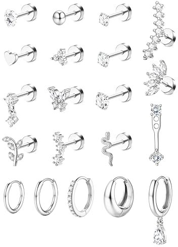 ORAZIO Helix Piercing Ohrringe Set 20 Stück in Gold und Silber - Chirurgenstahl Ohrstecker Creolen Knorpel Tragus Conch Schmuck