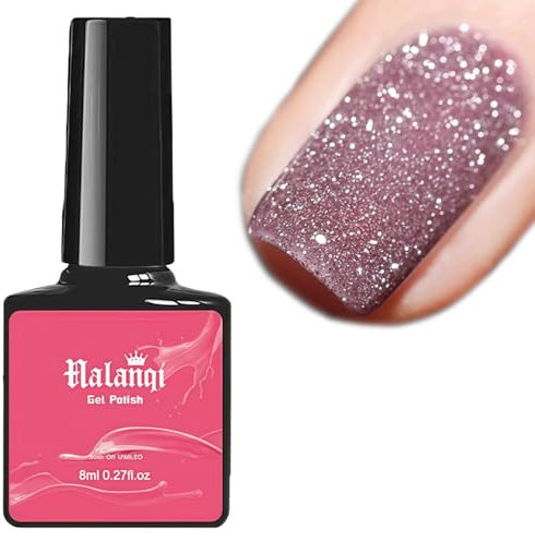 Pink Gel Nail Polish, Glitter Gel Nail Polish, Nude Sparkly Shimmer French Manicure Nail Varnish, Long Lasting Soak off UV/LED Lamp Nail Art Manicure for Women