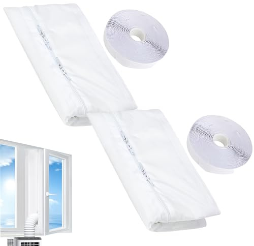 Portable Air Conditioner Window Seal Kit - 2 Pack AC Casement | Hot Air Air Exchange Guards with Zip and Adhesive Fastener for Portable Air Conditioner and Tumble Dryer | 100% Sealing Waterproof