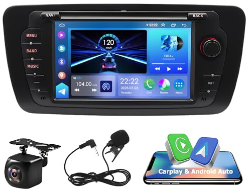 7 4G+64G Android 14 Car Stereo Radio for Seat Ibiza 2009-2013 with Carplay & Android Auto Car Stereo GPS Sat Nav Headunit FM/RDS Radio Receiver w/AHD Rearview Camera Mirror Link Split Screen SWC