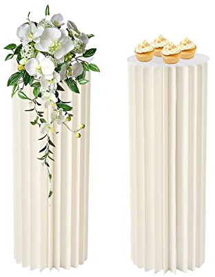 Levkitch 2 Stück Hochzeit Karton Blumensäule Vasen,80cm Hoch Bodenvase Säule Faltbarer Zylinderförmige Blumenständer Dekosäule Display Tragfähigkeit 50kg (B-80cm)