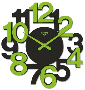 VIRTIME Orologio da Parete con Numeri Grandi, Diametro 35 cm Bicolore (Nero e Verde)