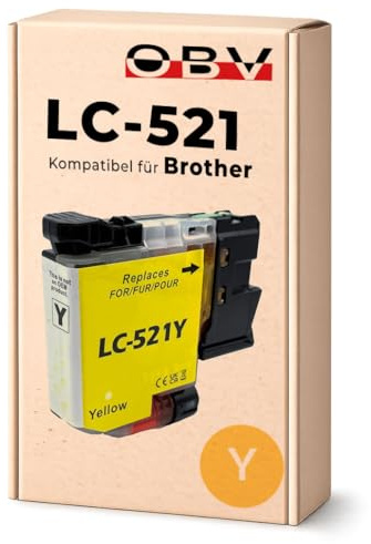 OBV LC521 Druckerpatrone Kompatibel für Brother LC-521 Tintenpatronen DCP-J1260w DCP-J1310dw DCP-J1360dw DCP-J1460dw Gelb ca. 500 Seiten